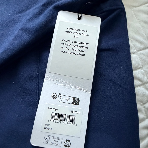 New w/ Tags ALO Yoga Men's Navy Conquer Max Mock Neck Full Zip | Size L - Picture 7 of 11